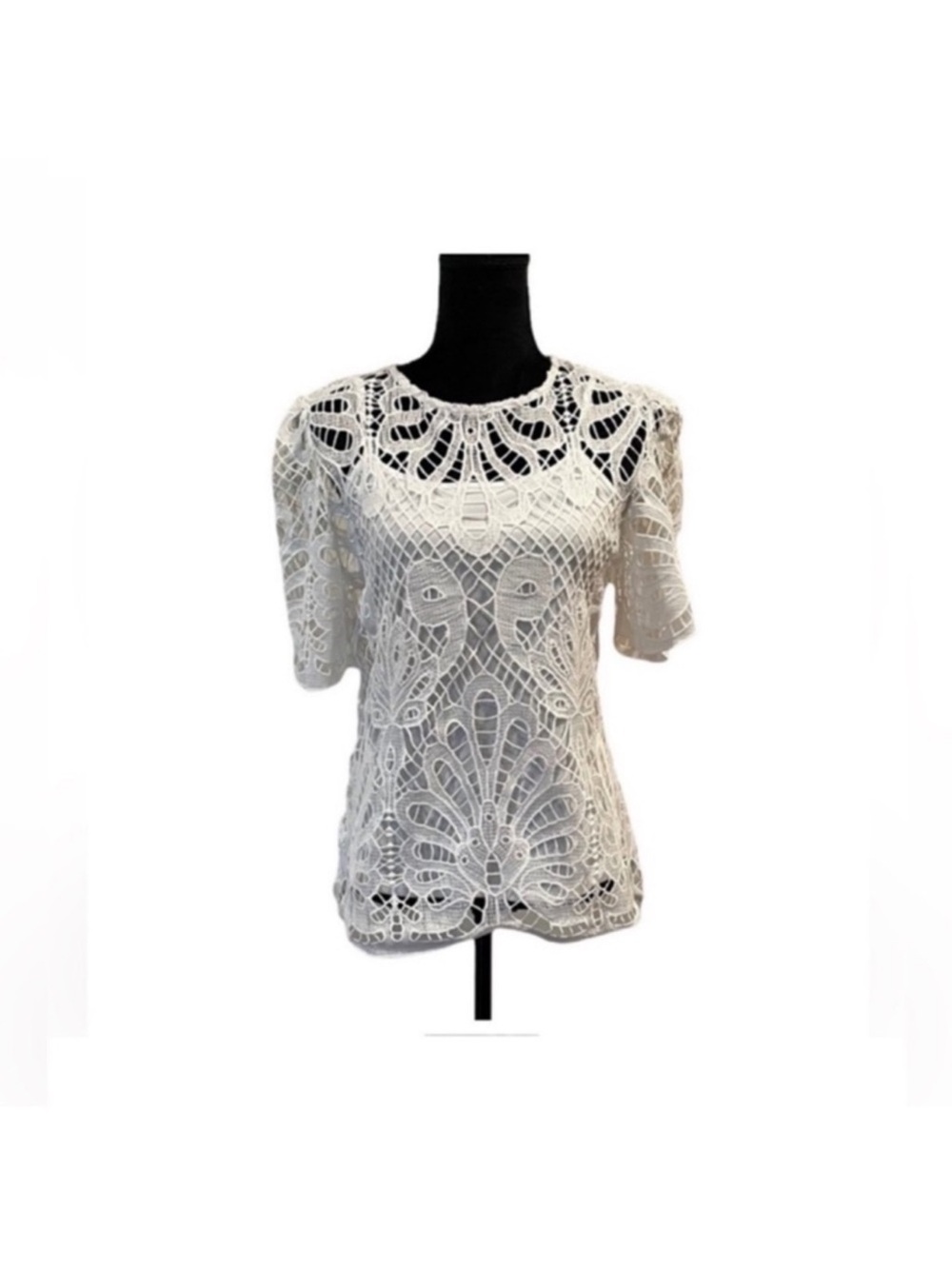 Adiva NWT whimsical bohemian white crocheted lace pullover overlay top medium